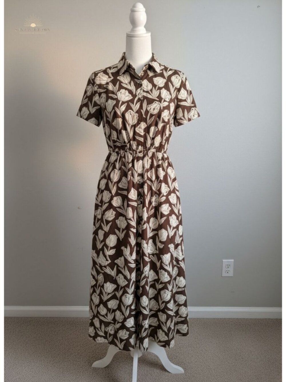 Women's Work Midi Shirt Dress Polka Dots Tie Waist Short Sleeve